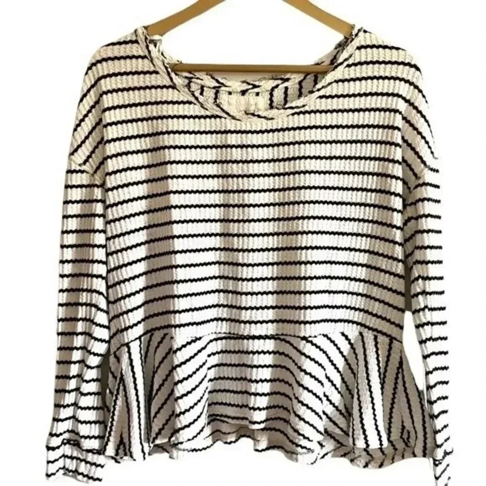 Free People Black and White Peplum Top